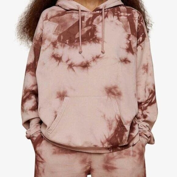 Topshop Premium Pink Tie Dye Sweatshirt Hoodie Women's Size Large NEW - Picture 7 of 10